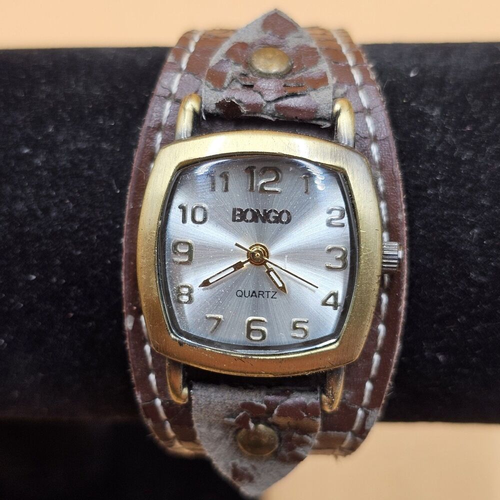 Vintage Bongo Silver Dial Ladies Quartz Cuff Watch New Battery Runs Great